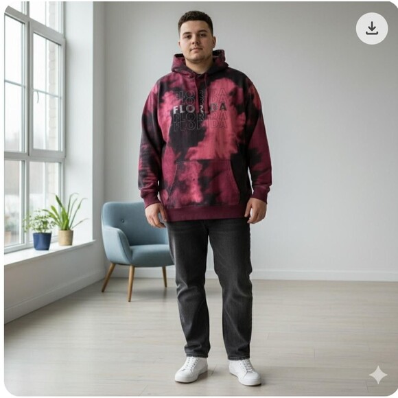 Florida Hoodie Mens 2XL Pink Black Tie Dye Pullover Sweatshirt Creative Apparel - Picture 12 of 12